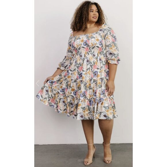 BALTIC BORN Marta Smocked Midi Dress in Multi Floral Cottage Boho Trad Wife XL - Picture 1 of 14